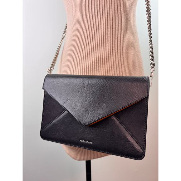 Acidchrome Handbag Black Camel Leather Magnetic Chain Strap Clutch Crossbody Bag - Picture 2 of 7